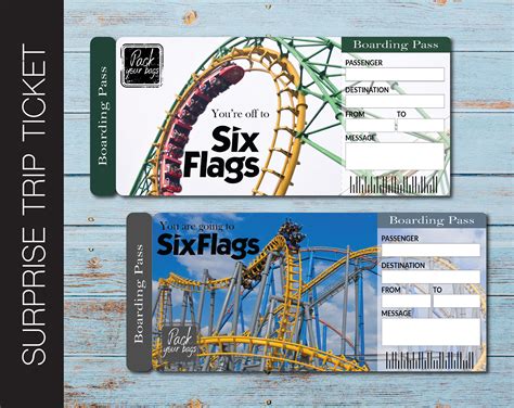 Printable Six Flags Surprise T Ticket Boarding Pass Trip Etsy