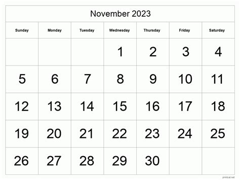 November 2023 Printable Calendar November 2023 Calendar Free