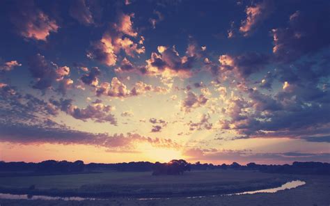Landscape Nature Sunset Sky Clouds River Wallpapers Hd Desktop