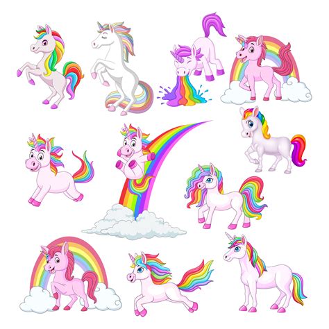 Cartoon Cute Unicorn Horse Rainbow Collection Set By Tigatelu