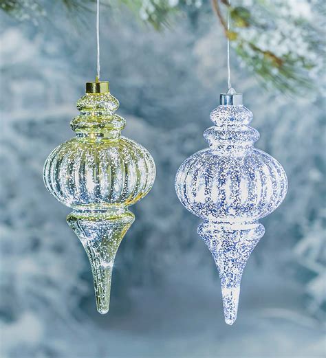 Indooroutdoor Lighted Shatterproof Hanging Holiday Finial Ornaments Set Of 2 Greenred
