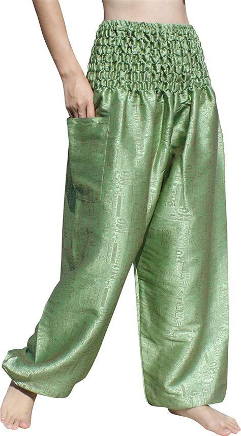 Raanpahmuang Textured Thai Silk Smock Waist Mc Hammer Dance Pants With