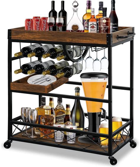 Bar Cart For The Home With Wine Rack Industrial Outdoor Serving Cart W