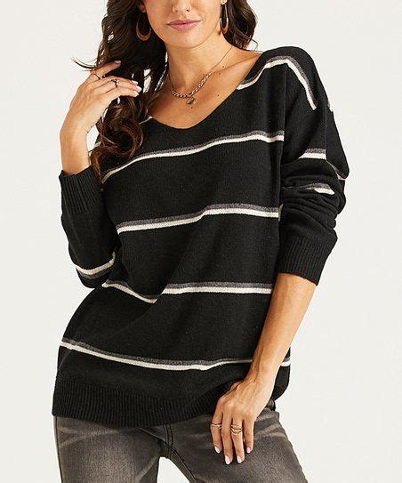 Suzanne Betro Weekend Black And Ivory Stripe V Neck Sweater Women