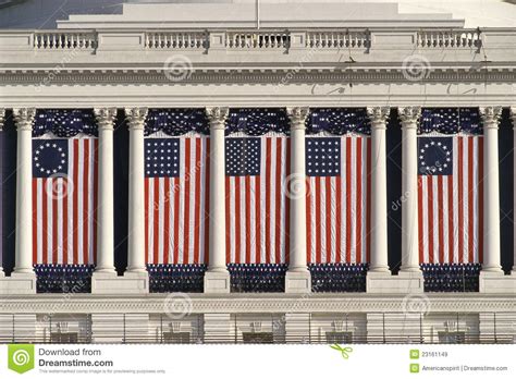 Us Capitol Building With American Flags Stock Image Image Of
