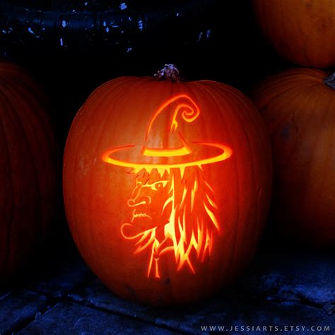 Printable Witch Pumpkin Carving Stencil Halloween Pumpkin Etsy