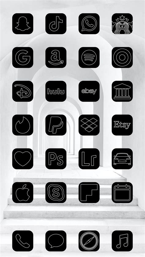 Aesthetic Black Ios 14 App Icons Pack 72 Icons 1 Color Etsy