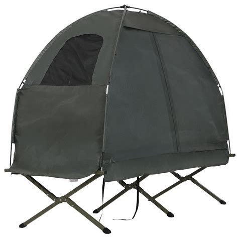 Outsunny 1 Person Compact Pop Up Portable Folding Outdoor Elevated Camping Cot Tent Combo Set