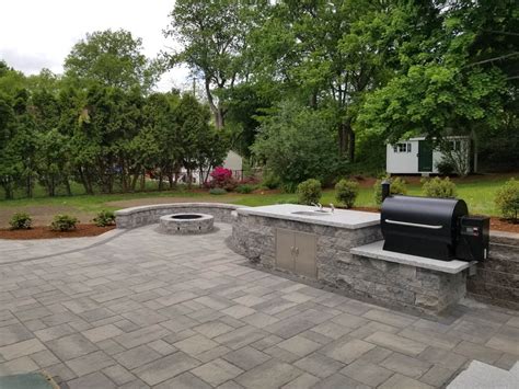 New Paver Patio Fire Pit And Outdoor Kitchen Installed In North