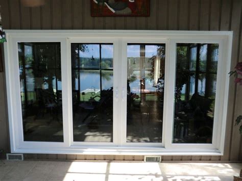 Vinyl Sliding Patio Door And Glass And White Wooden Patio With French