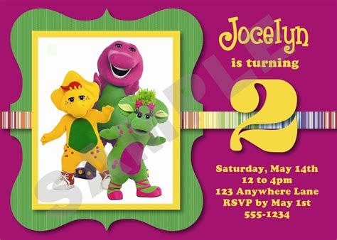 Barney Birthday Invitations Barney Birthday Barney Birthday Party