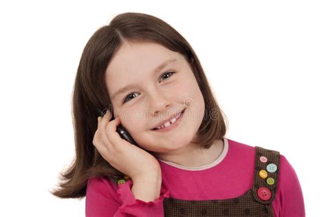Belle Petite Fille Parlant à Un Téléphone Portable Photo Stock Image