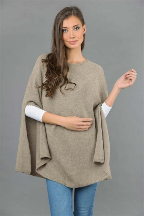 pure cashmere poncho cape plain knitted in camel brown italy in cashmere uk