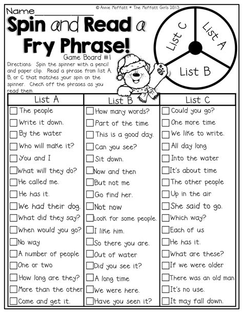 Fun Idea Fluency Practice Spin And Read A Fry Phrase Teaching