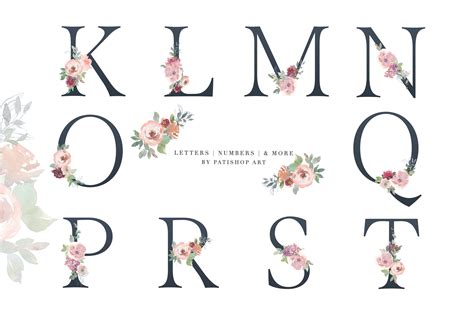 Watercolor Floral Alphabet Embellished Letters Numbers By Patishop Art