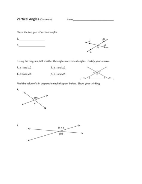 Vertical Angles Worksheet Kuta