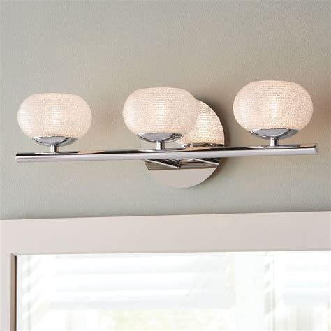 3 Light Bathroom Vanity Light Fixture In Chrome With Round Glass Shades