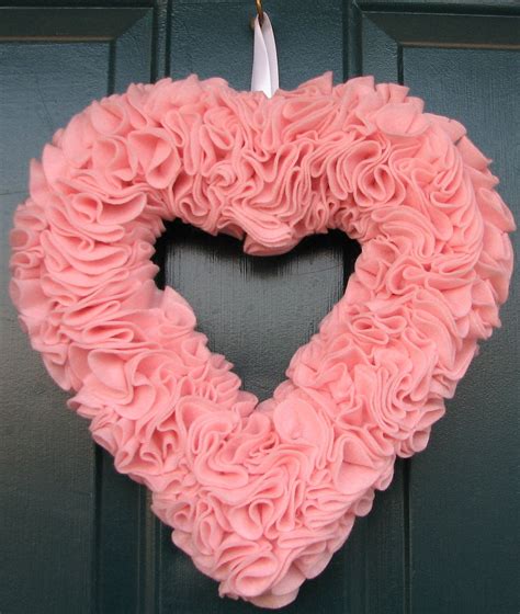 Pink Felt Ruffle Heart Wreath Pink Heart Shaped Wreath