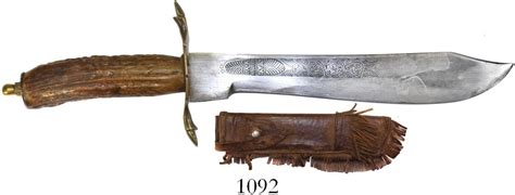 Bowie Knife And Original Scabbard Antler Grip Late 1800s