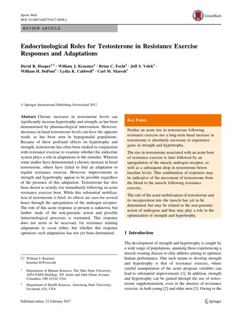 pdf endocrinological roles for testosterone in resistance exercise responses and adaptations