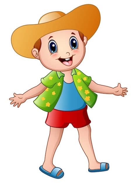 Premium Vector Happy Boy Cartoon With Summer Clothes And A Hat