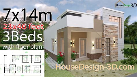 House Design 3d 7x14 Meter 23x46 3 Bedrooms Terrace Roof House Design 3d