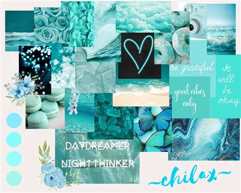 Aesthetic Turquoiseaqua Collage Wallpaper Wallpaper Display