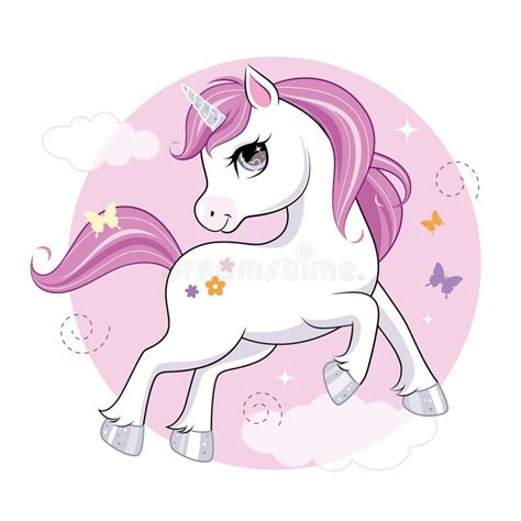 Cute Little Unicorn Character Over Pink Background Vector Stock