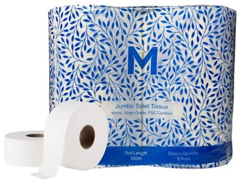 M Toilet Paper Roll Jumbo 2 Ply 300m 8 Pack Fsc Paper And Dispensers