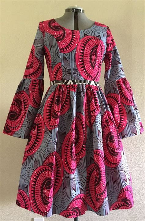 Lovely African Wax Print Dress Flared Sleeve Midi Length