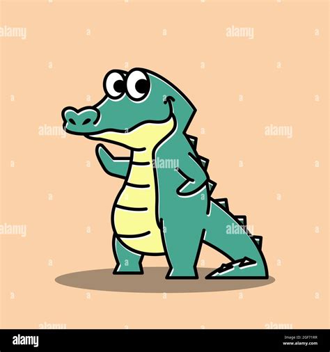 Friendly Crocodile Alligator Waving Hand Funny Cute Character Cartoon