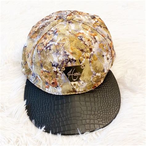 Hater Accessories Hater Snapback Gold Metallic Floral Leather Bill