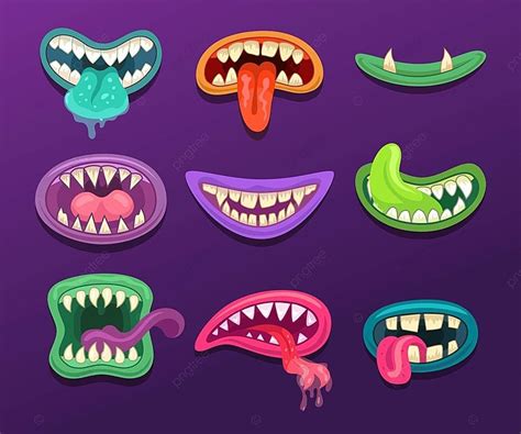 Monster Mouths Illustrations Set In Cartoon Style Collection Expression