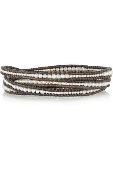 Chan Luu Silver Pearl And Leather Five Wrap Bracelet Net A Porter Com