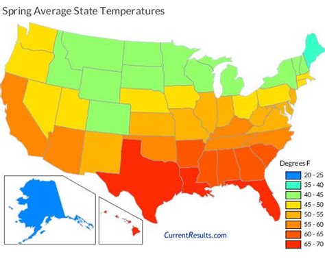 Map Of Usa State Average Temperatures In Spring American Map Map Of