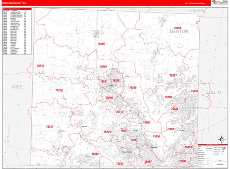Denton County Tx Zip Code Wall Map Red Line Style By Marketmaps Mapsales