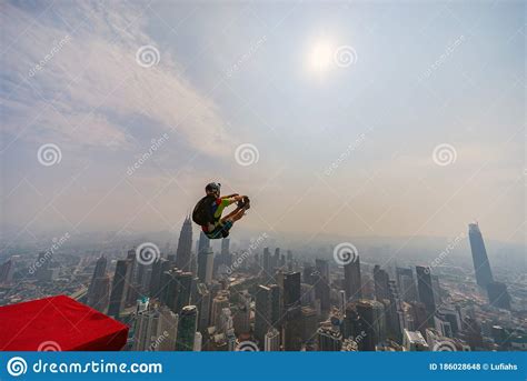 A Base Jumpers In Jumps Off From Kl Tower Kuala Lumpur Editorial
