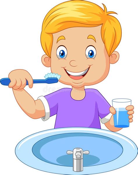Cute Little Boy Brushing Teeth Stock Vector Illustration Of Sanitary