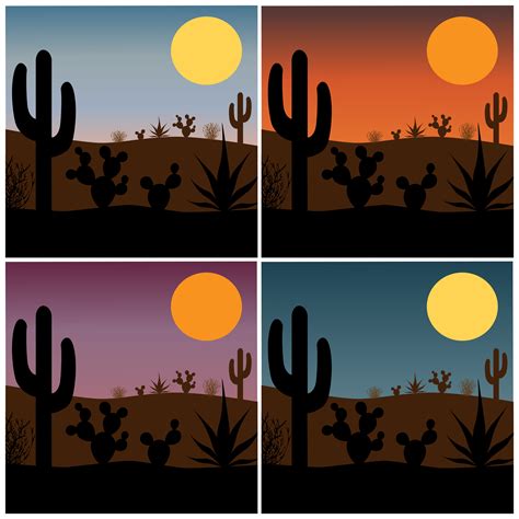 Desert Cactus Silhouette With Gradient Sunset Backgrounds 509158 Vector