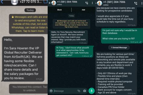 Recruitment Scam Targeting Candidates Via Whatsapp