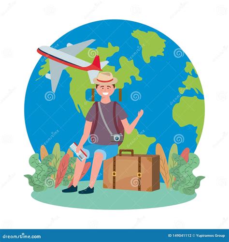 Tourist Boy Cartoon With Bag Design Stock Vector Illustration Of