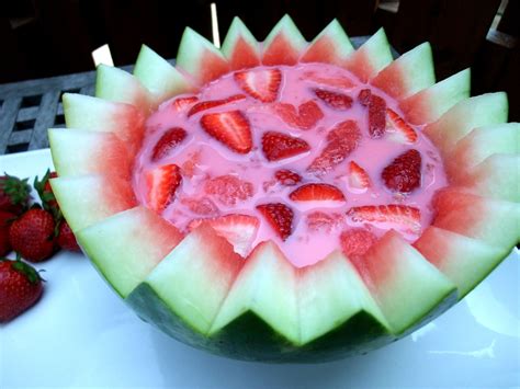 Watermelon Hwachae With Watermelon Chunks Its Juice Strawberry Milk