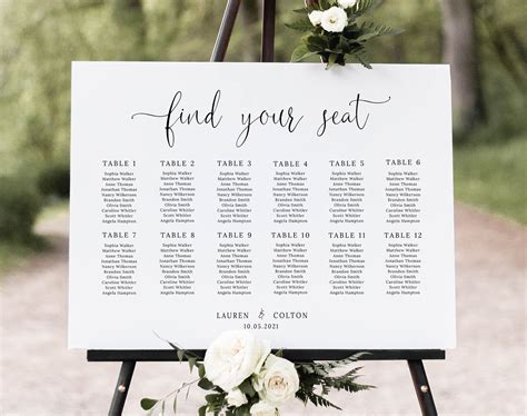 Find Your Seat Sign Wedding Seating Chart Template Printable Etsy