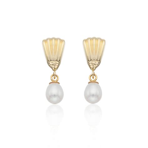 Ct Yellow Gold Freshwater Pearl Shell Drop Earrings