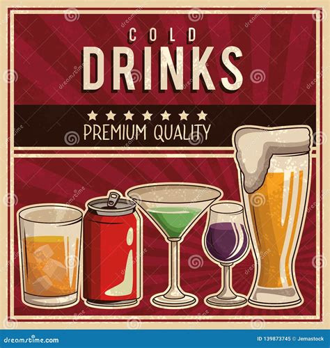Vintage Drinks Poster Stock Vector Illustration Of Alcohol 139873745