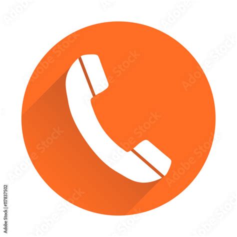Phone Icon In Flat Style Vector Illustration On Round Orange