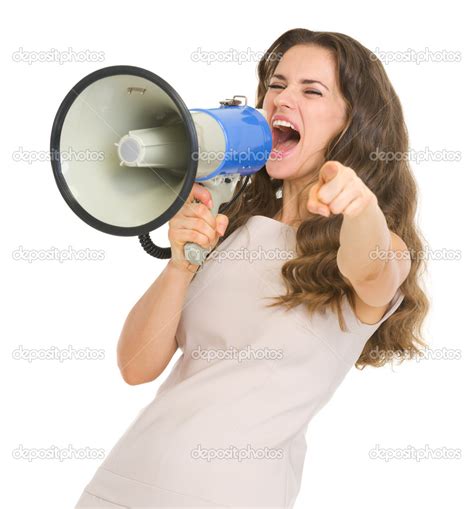 Young Woman Shouting In Megaphone — Stock Photo © Citalliance 21517421