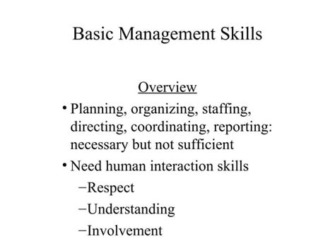 Basic Management Skills Ppt