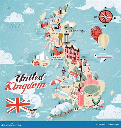 United Kingdom Travel Map Stock Vector Illustration Of Castle 66984474