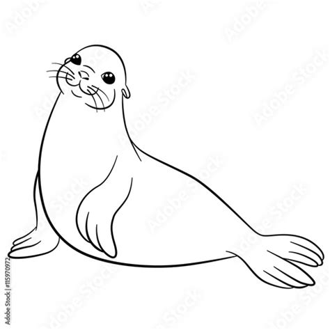 Coloring Pages Little Cute Fur Seal Smiles Stock 벡터 Adobe Stock